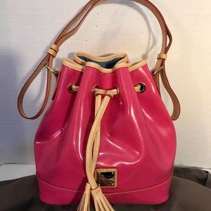 Dooney & Burke Vintage Leather Bright Pink Drawstring Handbag Purse